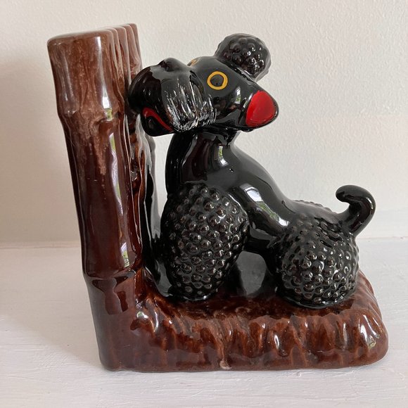 Vintage Black Poodle Bookends 1950's - MCM Kitsch High Gloss Poodles - Picture 9 of 14